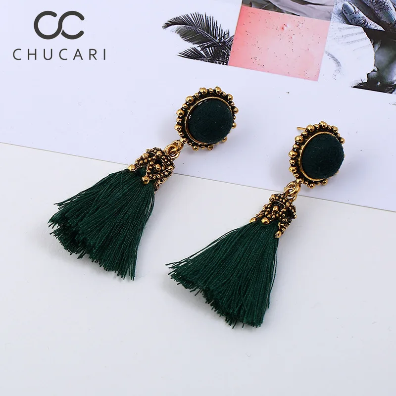 Женские богемные серьги подвески CHUCARI длинные висячие из шелковой ткани черного