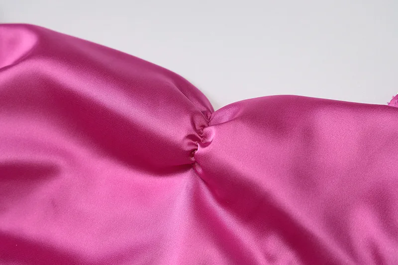 

OneLineFox Women's Satin Strap Drapped Bandage Sexy Mini Dress Party Off Shoulder Backless Rose Red Short Club Summer Dress