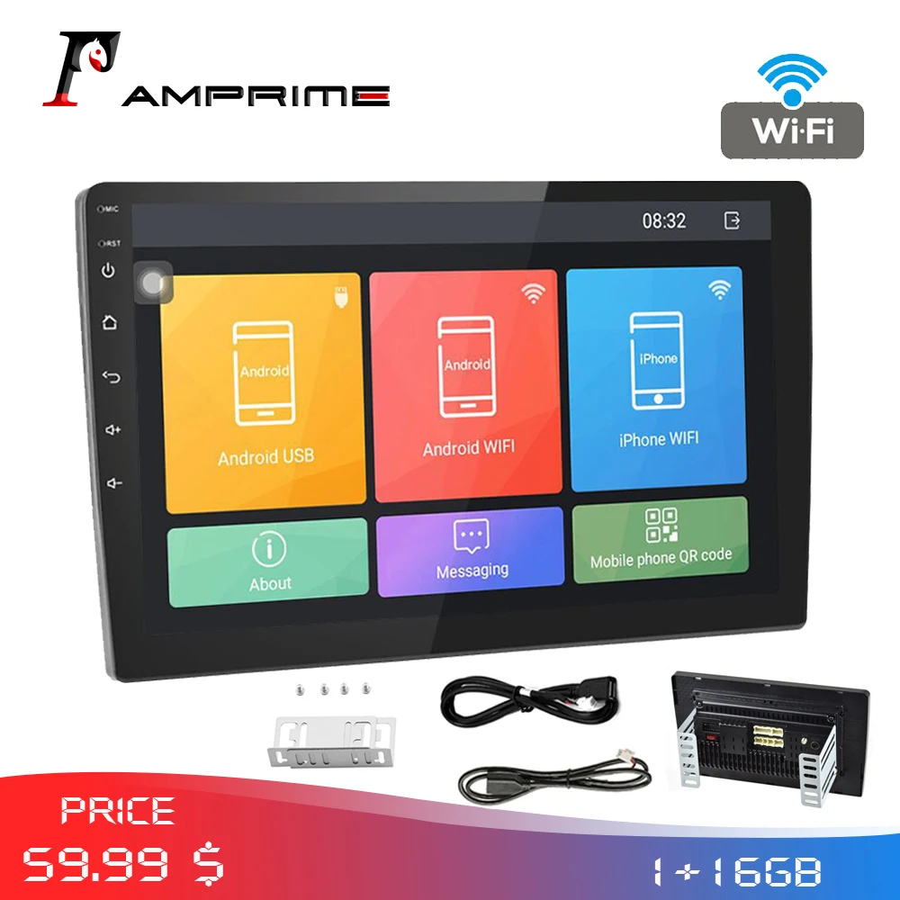 AMPrime Android 2 din автомагнитола 9 ''Автомобильный мультимедийный плеер универсальный gps Wifi магнитофон аудио стерео MirrorLink с камерой