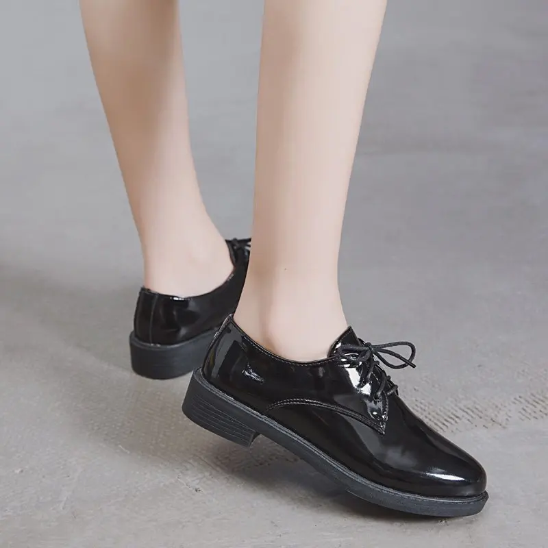 

Small Leather Shoes Women's Autumn 2021 New British Style Fashion Square Heel Single Shoes Women Retro Round Toe Casual Loafers
