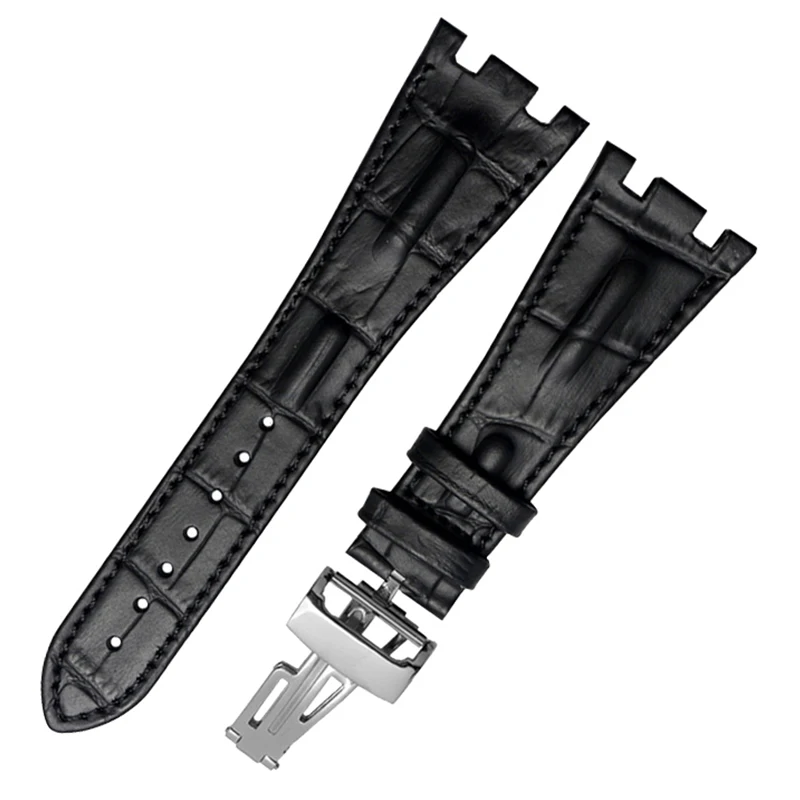 Watch accessories bone grain leather strap folding buckle for AP 15703 26470SO Royal Oak offshore 28mm men's sports strap