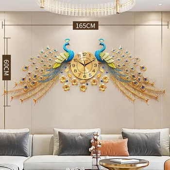 Large Golden Peacock Wall Clock Luxury Home Decor Silent Wall Clocks Living Room Bedroom Digital Mute Clock Wall 3D Wall Decor