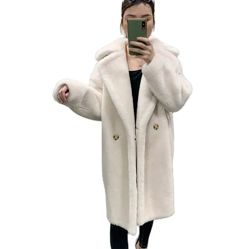 Женская свободная Меховая куртка толстое пальто из овечьей шерсти 2021