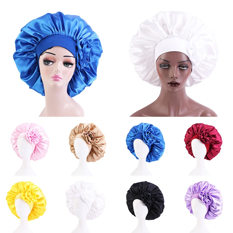 

Nightcap Fashion Multifunctional Wide Brim Turban Hat European And American Style Hair Care Cap Satin Nightcap For Women