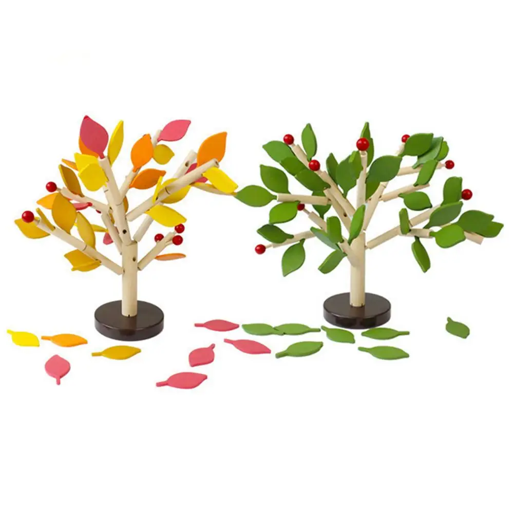 

Montessori Wooden Toys Wooden Building Blocks Educational Toy Green Yellow Leaves For Children Kids Hands-On Educational Devel