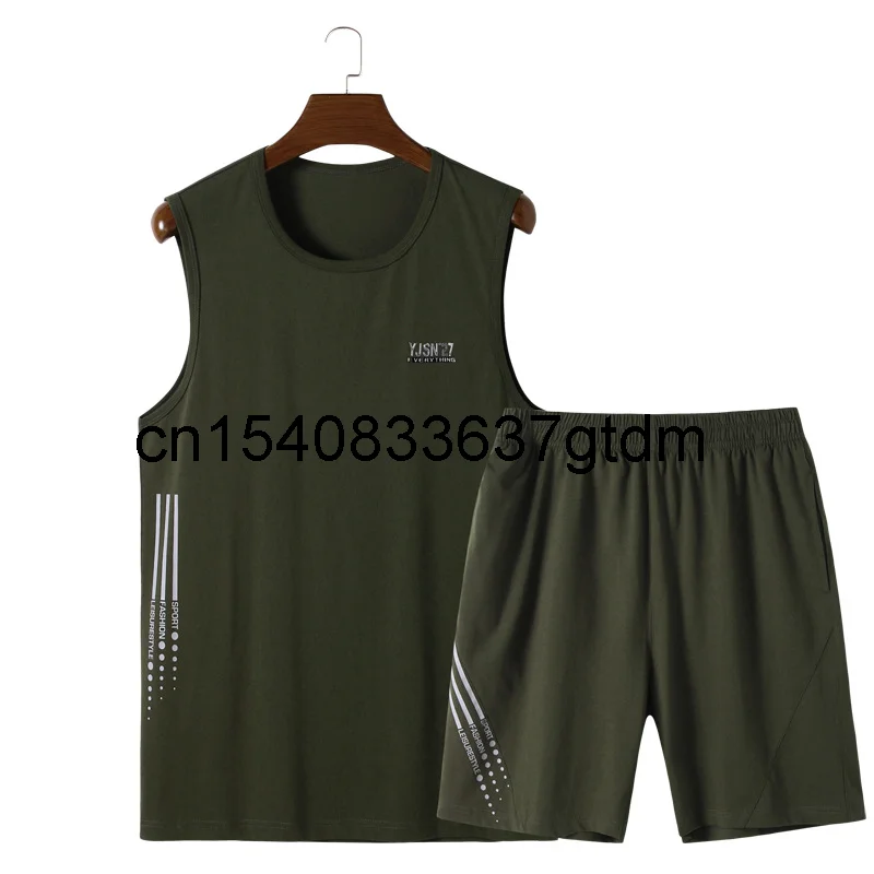 

Summer new men's fattening plus size sports suit men's fat waistcoat shorts two piece set