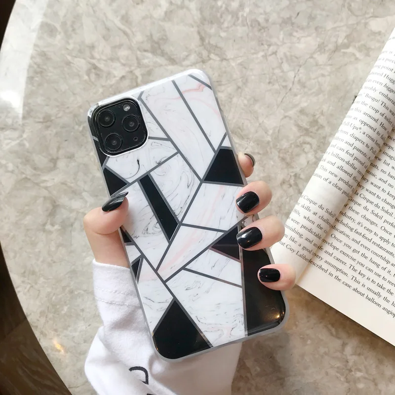 T34 N1986N для iPhone 11 Pro X XR XS Max 6 6s 7 8 Plus чехол для телефона Роскошные геометрические сплайсы мрамор гальванические блестящие IMD Для iPhone X - Цвет: T34