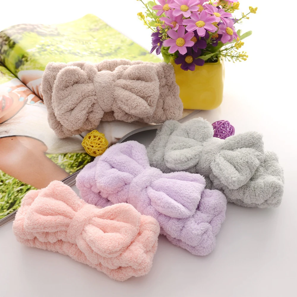 

Wash Face Makeup Hairband Elastic Shower Spa Headband Soft Coral Fleece Bowknot Hair Bands Headwear Women Hair Accessories