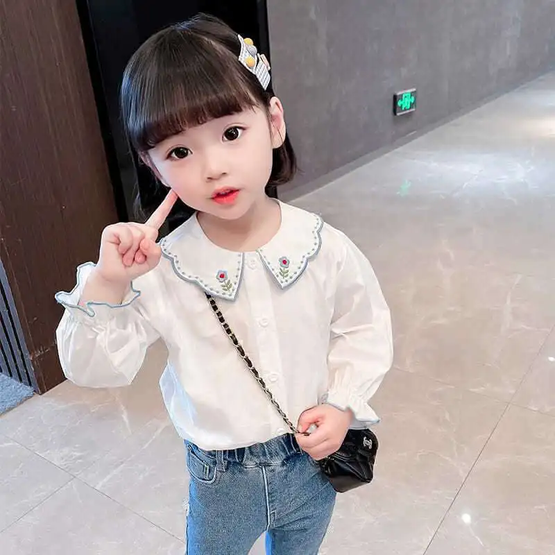 

Детская рубашка для девочек белая рубашка Весна-Осень Детская осенняя рубашка для девочек Корейская осенняя одежда для малышей Детская Нов...