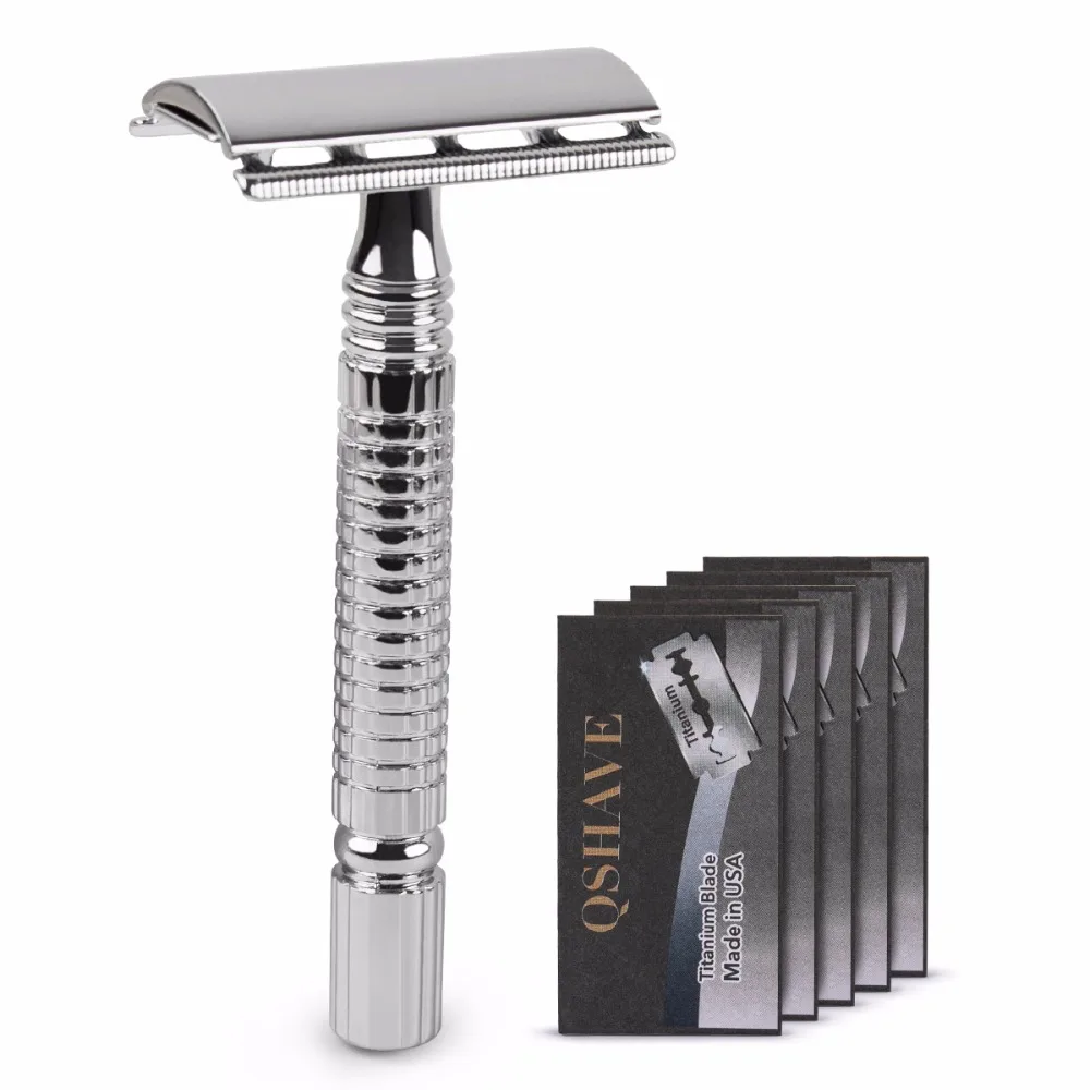

Qshave Short Handle Classic Safety Razor Double Edge Mens Shaving Razor Gift Box Pack Cure Handle, 1 Razor & 5 blades