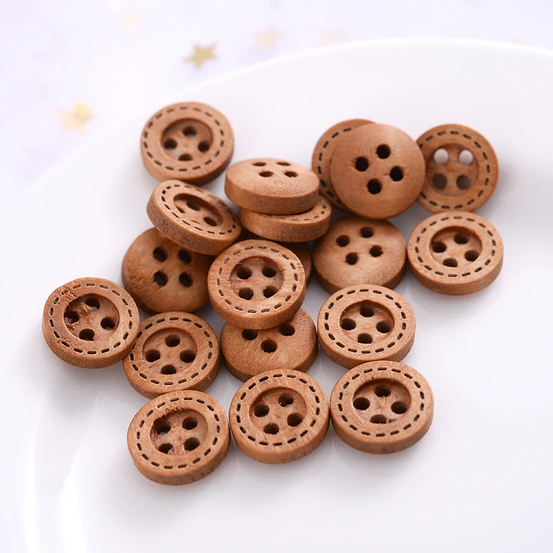Hot 12mm 100Pcs Brown Dotted Line Wooden Buttons Scrapbooking Handmade Decorative Button For Apparel DIY Sewing Accessories | Дом и сад