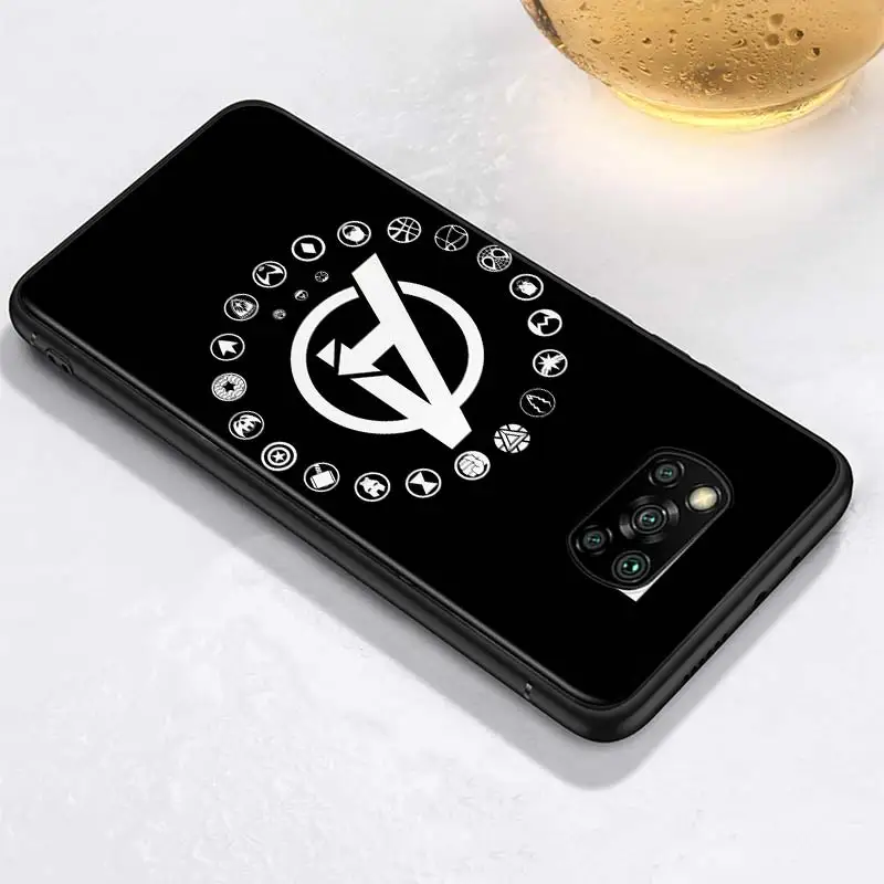 marvel logo avengers silicone for xiaomi poco x3 nfc m3 m2 x2 f3 f2 pro c3 f1 mi play mix 3 a2 a1 6x 5x black soft phone case free global shipping
