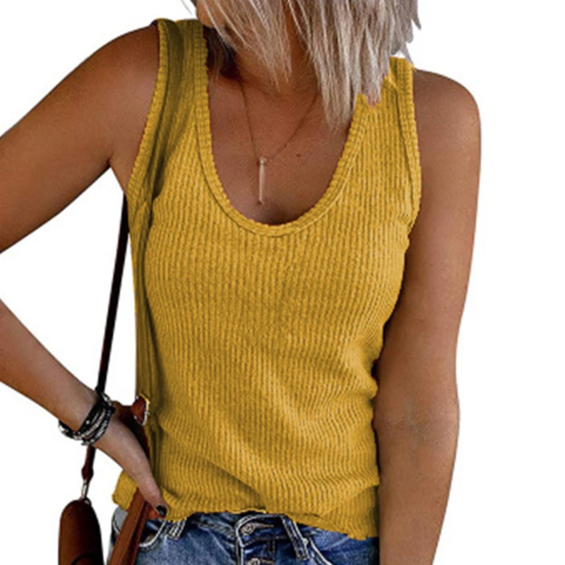 

Tank Tops Vest Women Ribs Sleeveless Tops Femme U Neck Casual Loose Tank Vest Ladies Camidoles Plus Size 2XL Summer