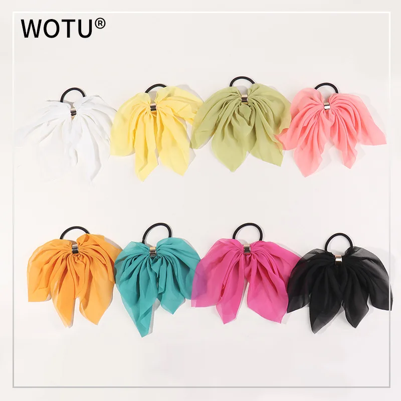 

Free shipping Women French lazy Neon bow scrunchy hair bands girl's solid hair Tie Ponytail Holder Hair accessories