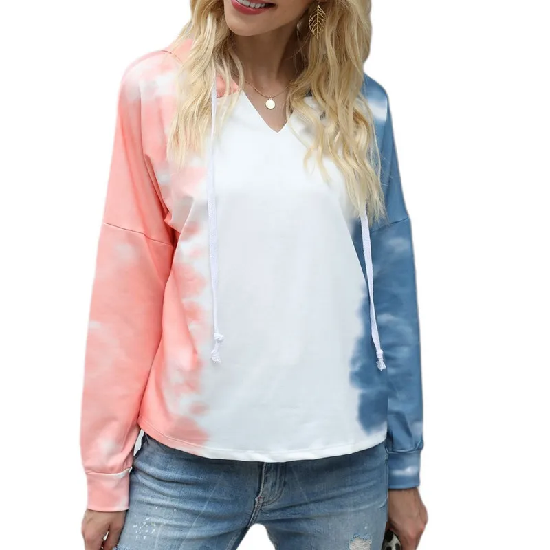 

Spring Autumn Female Hoody Tie-Dye Print Long Sleeve Hooded Casual Loose Top Women s Loose T-Shirt