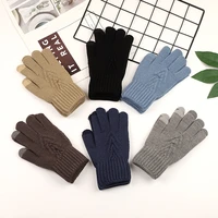 autumn winter mens gloves outdoor sports cycling driving windproof warm cold knitted gloves solid color touch screen gloves