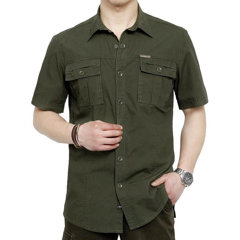 Мужская Повседневная рубашка в стиле милитари VINRUMIKA зеленая армейская цвета хаки