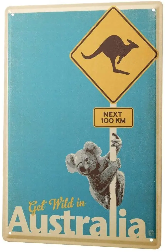 

Tin Sign Metal Plate Decorative Sign Home Decor Plaques World Trip Australia Kangaroo Koala Decorative Wall Plate 8X12