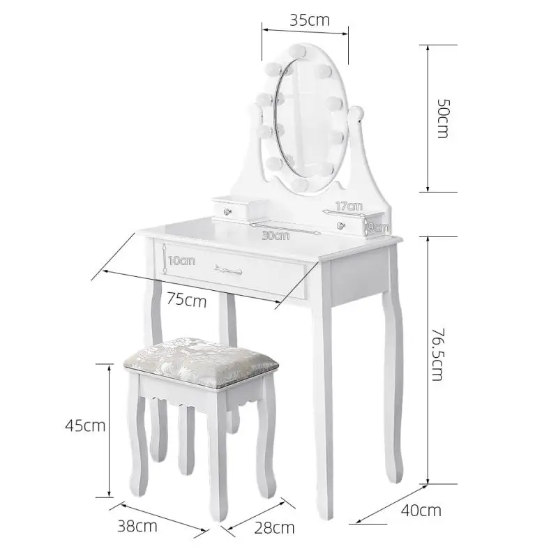 

Modern Dressing Table For Bedroom With LED Light Mirror Jewelry Single Vanity Table Makeup Organizer Drawers Dresser Furniture