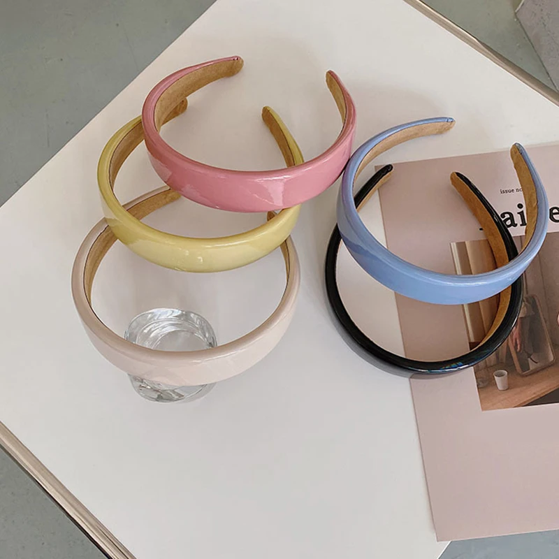 

Sponge New Faux Leather Headbands Eleg Simple 4cm Width PU Leathers Women Hairbands Fashion Wide Hair Hoops Female Headbands