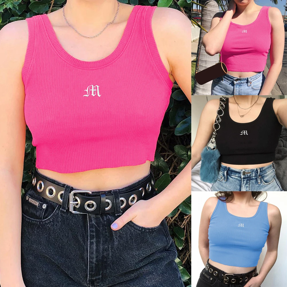 Женский короткий топ из хлопка с вышивкой вишни летний укороченный без рукавов