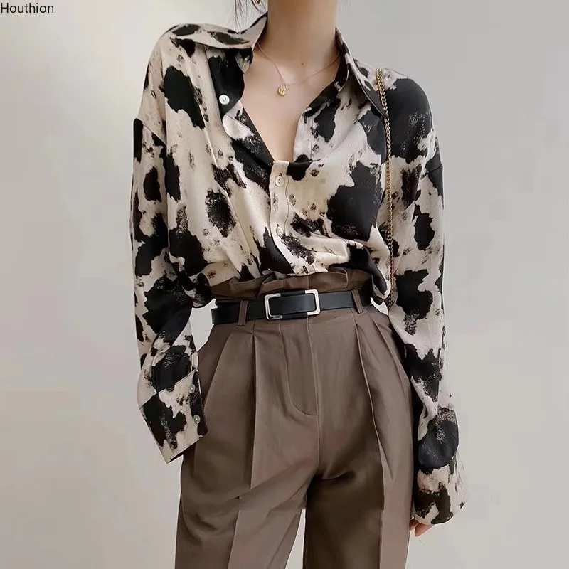 

Houthion Printing Chiffon Women's Blouses Long Sleeve Top Spring Summer Fashion Casual Retro Temperament Blouse Woman Shirt