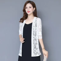 elegant solid cardigan womens summer blouse 2021 casual long sleeve blusa female thin lace plus size tops kimono cape y247