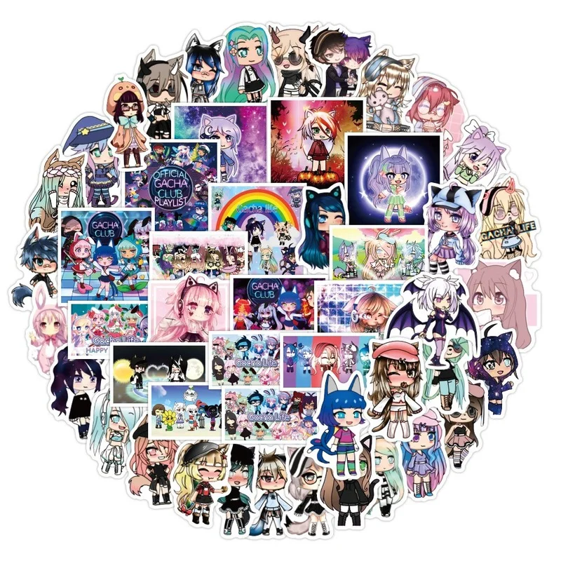 Gacha Life-pegatinas de dibujos animados para ni&ntilde;os, pegatinas de maleta para cuadernos Decoraci&oacute;n Para refrigerador, juguetes impermeables, 10/50 Uds.-3