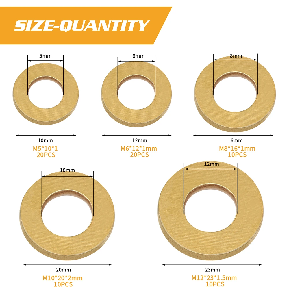 M5 M6 M8 M10 M12 Solid Brass Copper Flat Washer Plain Gasket Pad Crush Sealing Seal Ring 100/70pcs | Обустройство дома