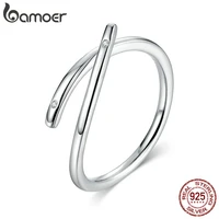 bamoer 925 sterling silver minimalist simple open adjustable finger rings for women korean style fashion jewelry scr653