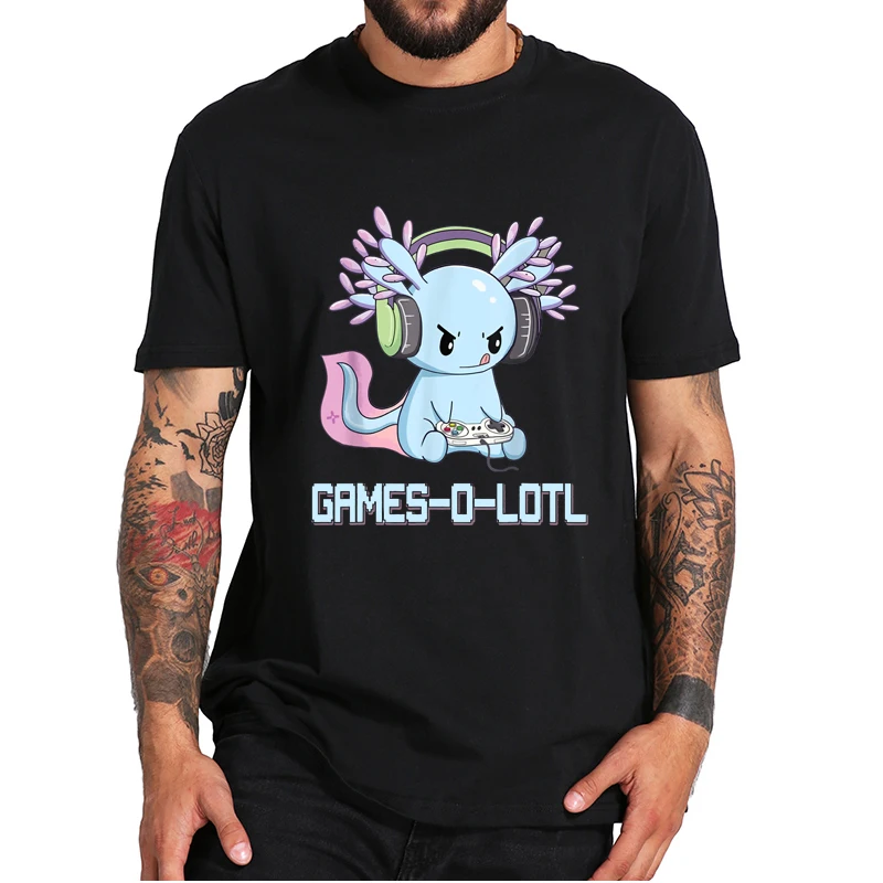 

Games Lotl Axolotl T-shirt Video Gamer Kawaii Pastel Goth Anime Men's T Shirt High Quality Casual Soft 100% Cotton Tops EU Size