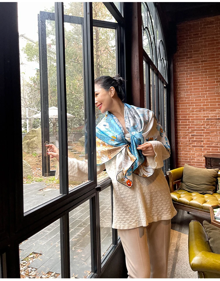 

zq 100% Silk Twill Duplex Printing Front and Back Dual-Purpose Silk Scarf Shawl Free Shipping