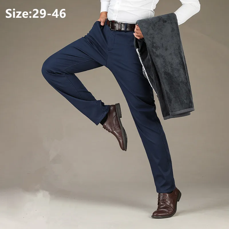 Зимние мужские брюки плотные тянущиеся облегающие деловые черные большие 40 42 44 46