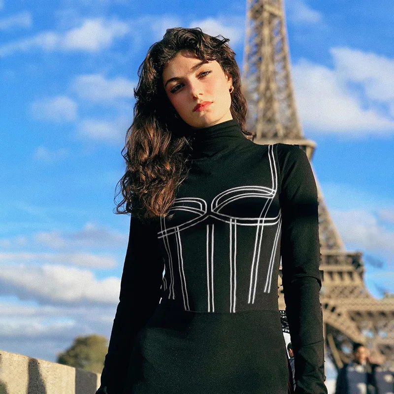 

Summer 2021Party Fashion Long Sleeve Bodysuit Black Sexy Women's Top Corset Rompers Lingerie And Elegant Jumpsuit Club Outfit