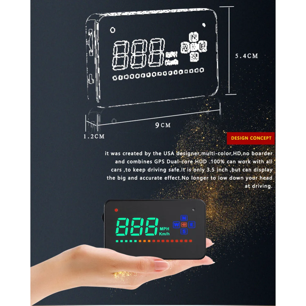 

New Head Display Digital Universal Car HUD Speedmeter Over Reminder MPH (Black)