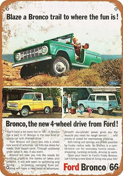 

Жестяной знак Ford Bronco, художественное настенное украшение, винтажный алюминиевый Ретро металлический знак