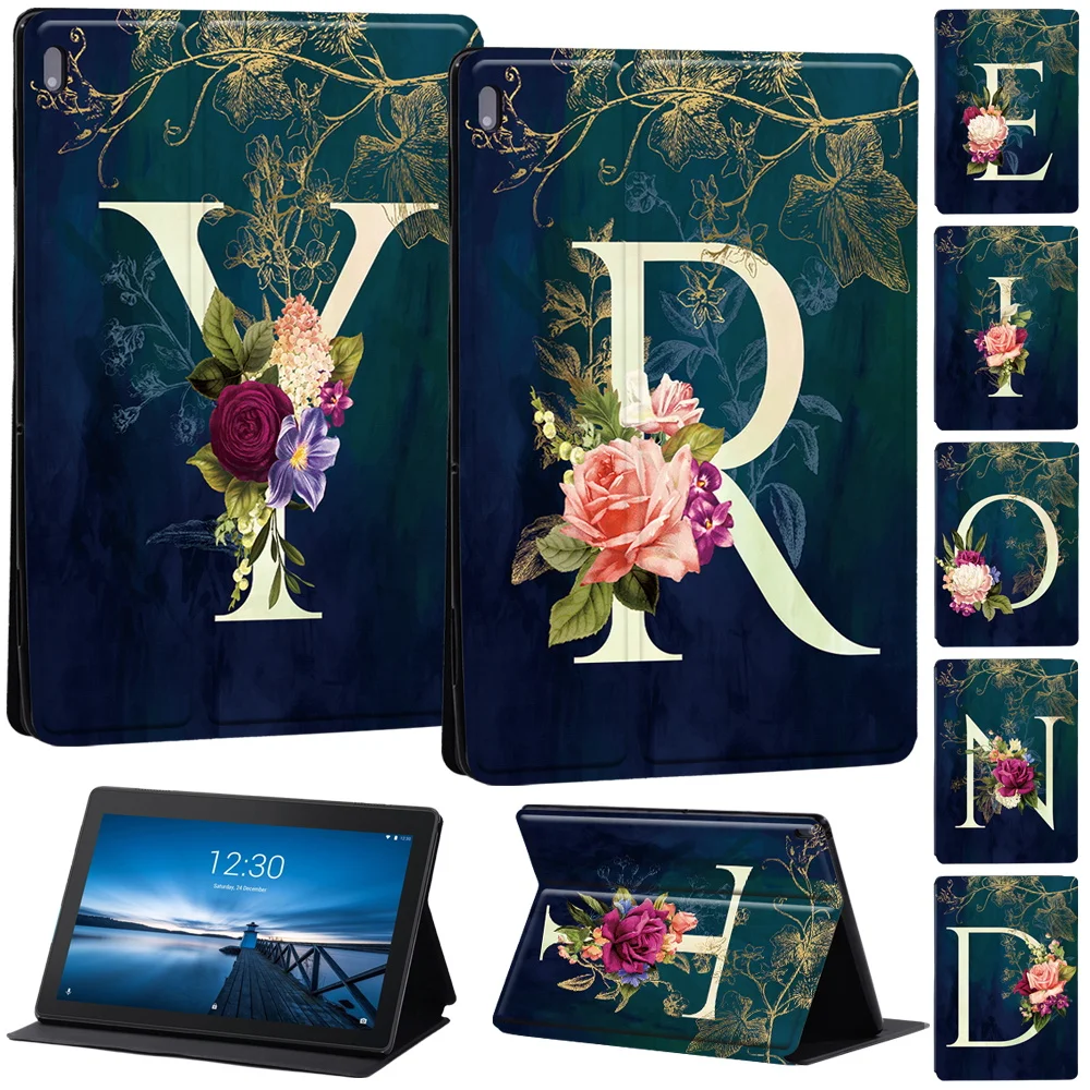 

Case For Lenovo Tab M10 10.1 Inch /Tab E10 10.1 Inch Hard Initials name PU Leather Tablet Stand Shell Folio Cover + Free Stylus