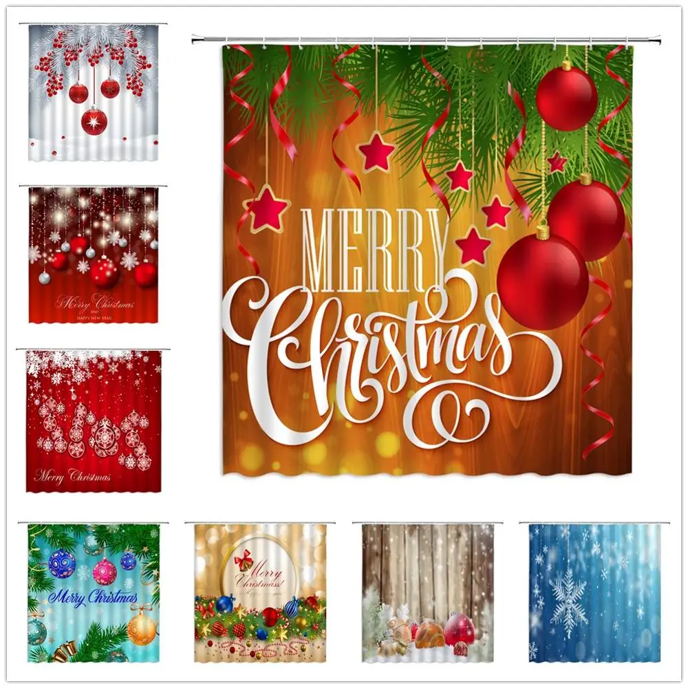 Рождественская занавеска для душа Праздничная тема Рождественский цветной