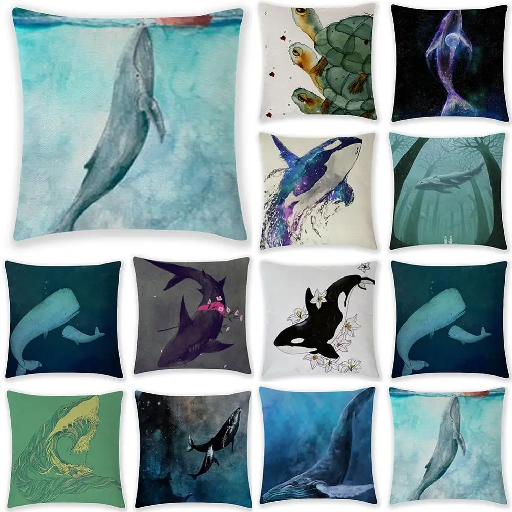 

Pillow Case Cushion Cover 2021 New Blue Marine Animal Style 45*45cm Warm Home Decoration Decor Cartoons Illustration