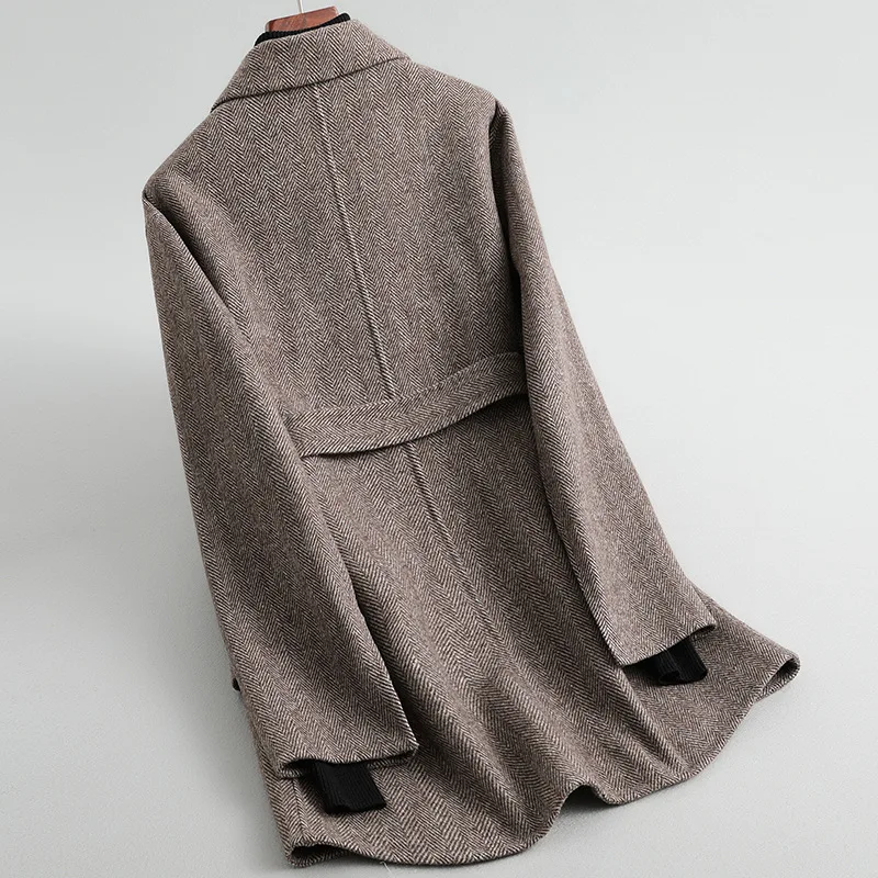 Женский 19FW двусторонний шерстяной твидовый бейзер кофта жакет с повязкой |