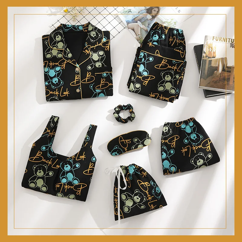 Комплект пижамный Женский трикотажный из 7 предметов элегантная хлопковая