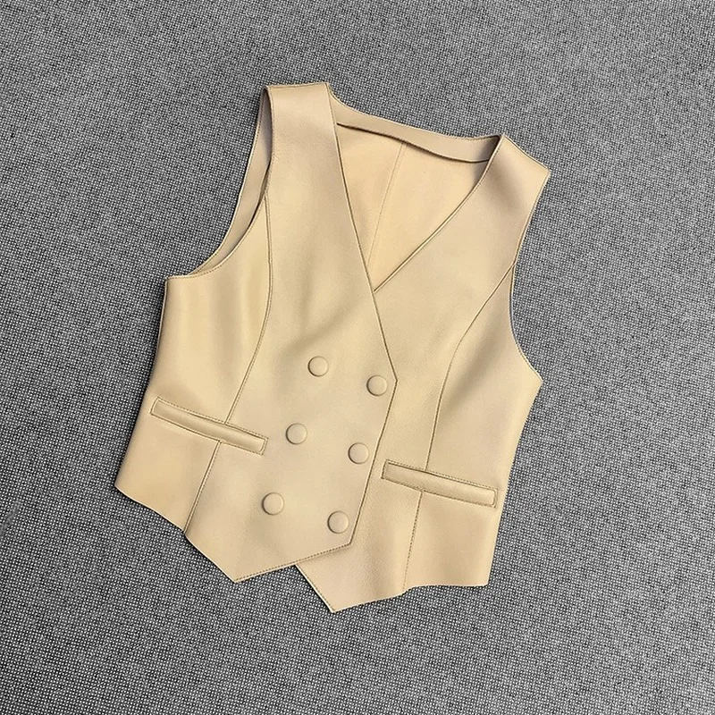 Autumn Spring Coat Vest Sheepskin Genuine Leather Suit Jackets OL Women Loose Fashion Overcoat Jacket Coats Office Outerwear