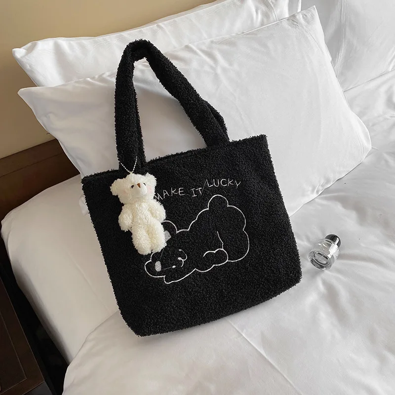 

2021 New Cute Cartoon Plush One Shoulder Bag Female Harajuku Street Style Girl Student Diagonal Bag Out Handbags Bolso Mujer