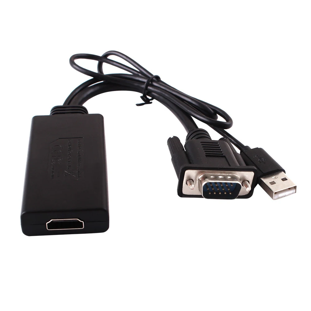VGA TO HDMI Projection Audio Video Easy Use Laptop For PC HD TV Portable Adapter Converter Cable Connector Accessories USB Power |