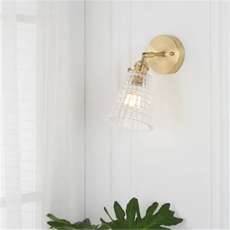 

Modern Bedside Bathroom Brass Glass Wall Lamp Concise Vintage Bathroom Mirror Aisle Study Cloakroom Wall Sconce Lighting