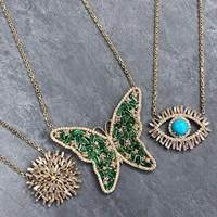 big butterfly pendant necklace green pink cubic zirconia cz bohe bohemia lady women fashion jewelry