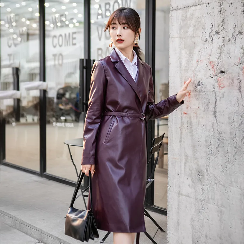 

Sheepskin Genuine 100% Women Real Jackets Elegant Leather Trench Designer Jacket Plus Size Korean Ladies Coats