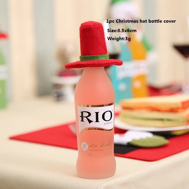 Для рождественской вечеринки украшения Рождественская шапка шарф Чехлы для бутилок вина баннер украшения носки футляры на столовую посуду леденец на палочке Декор - Цвет: 1pcs