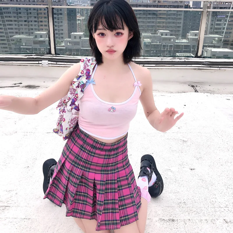 

Pink Pleated Satin Skirt Summer High Waist Pleated Mini Skirt Women's Fashion Slim Waist JK Tennis Skirts School Uniform