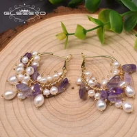glseevo handmade freshwater pearl earrings wedding party amethyst couple earrings korean boutique jewelry ge0992b